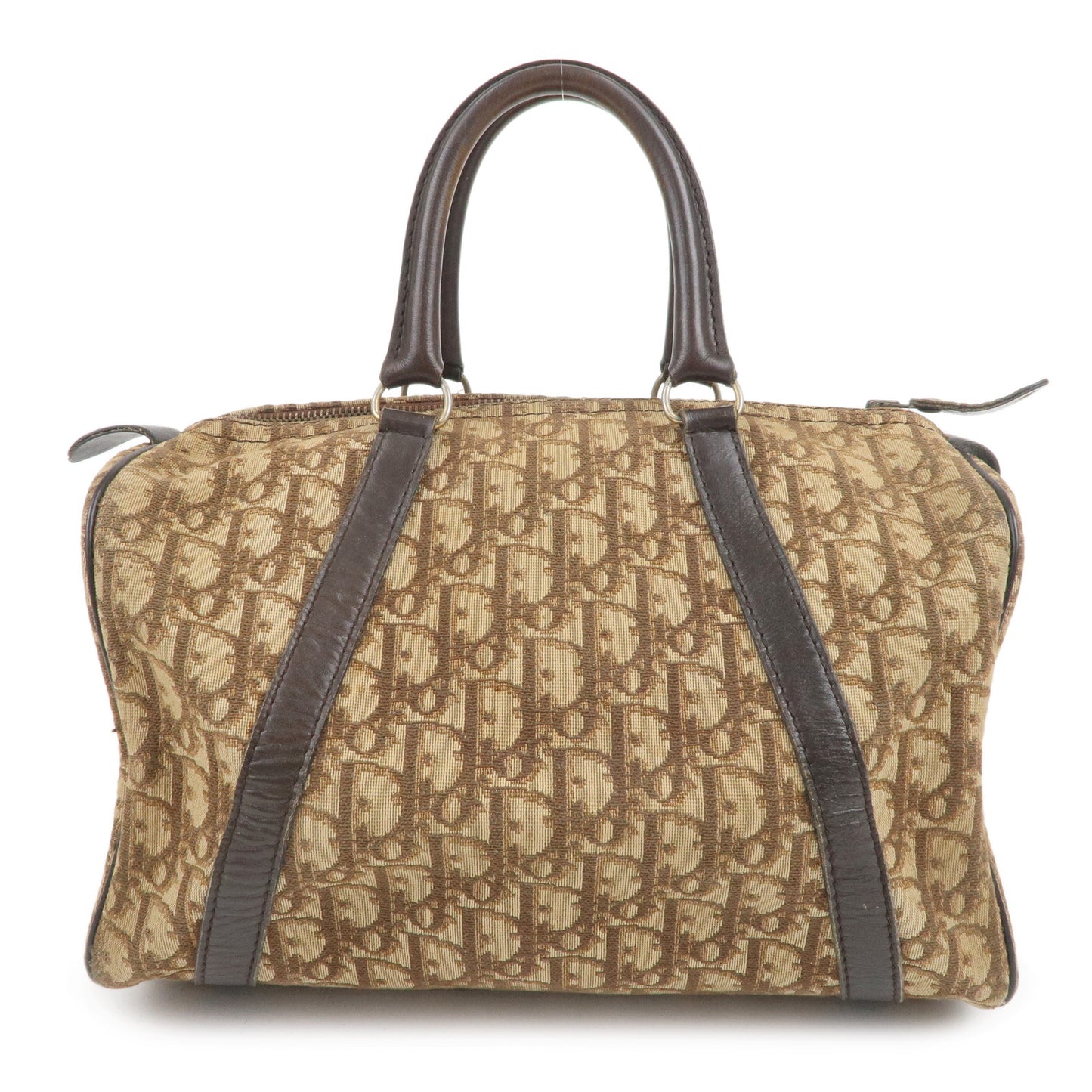 Christian-Dior-Trotter-Canvas-Leather-Boston-Bag-Beige-Brown