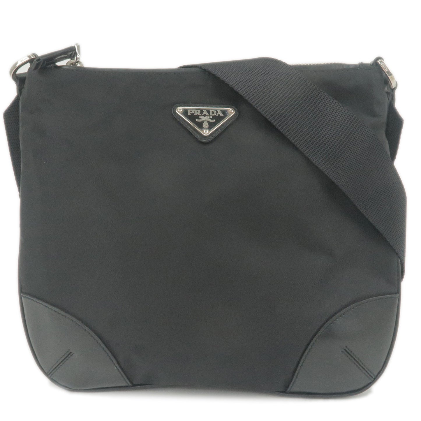 PRADA-Logo-Nylon-Leather-Shoulder-Bag-Purse-NERO-Black-BT0332