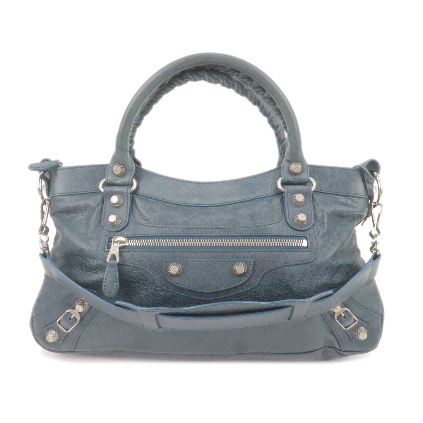 BALENCIAGA-The-First-Leather-2Way-Bag-Hand-Bag-Navy-204577