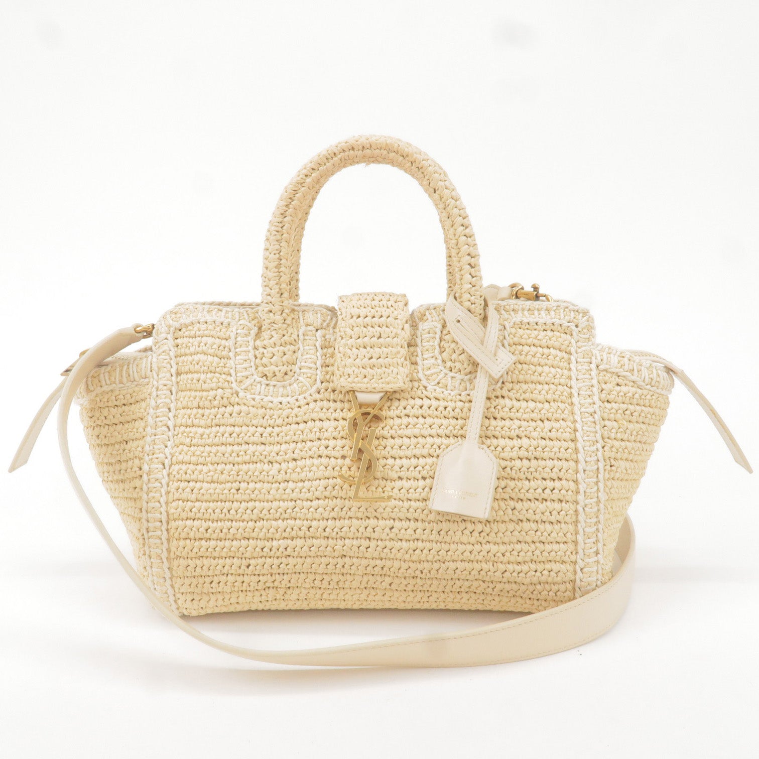 Saint-Laurent-Raffia-Leather-Baby-Downtown-Cabas-2WAY-Bag-436834