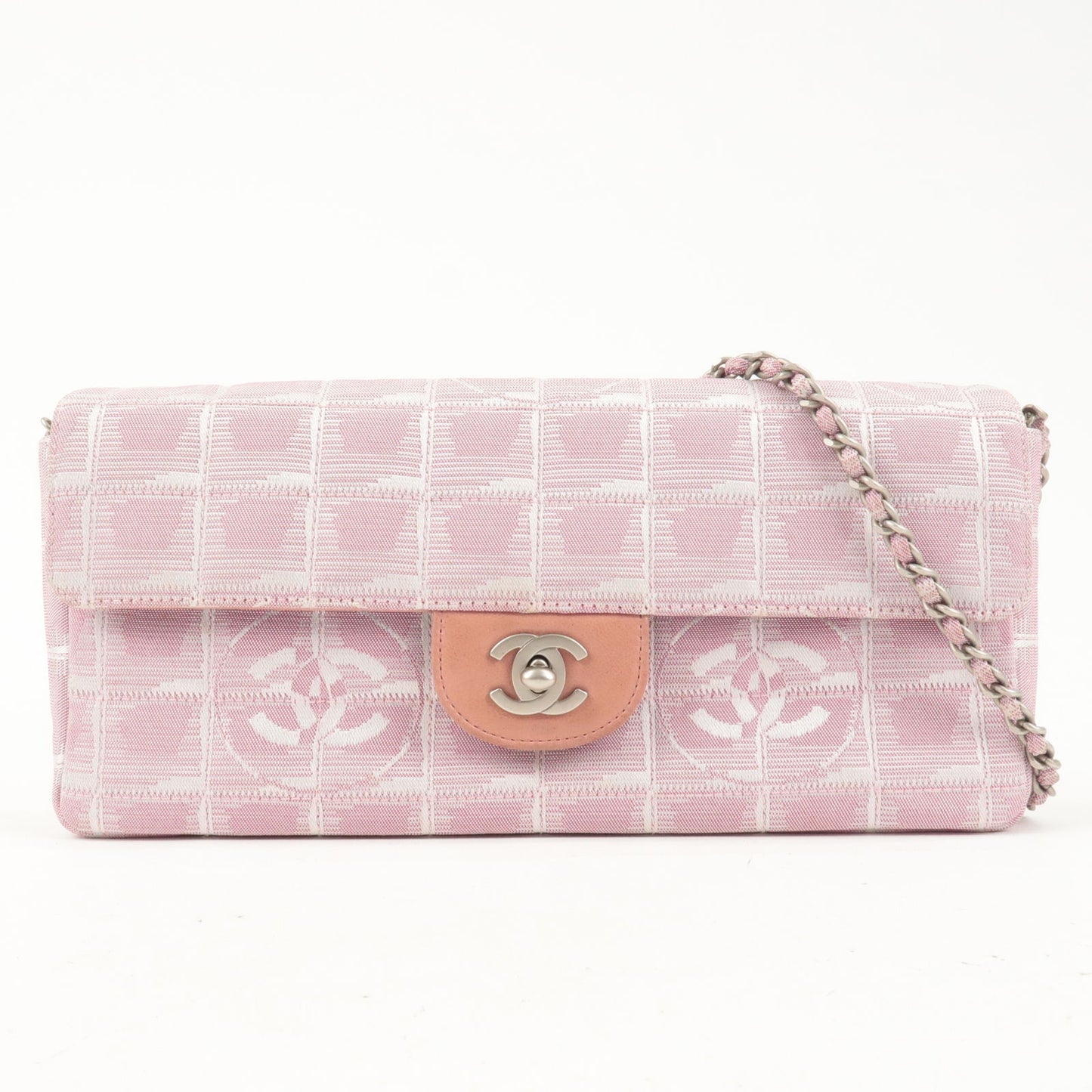CHANEL-Travel-Line-Nylon-Jacquard-Leather-Chain-Bag-Pink-A15316