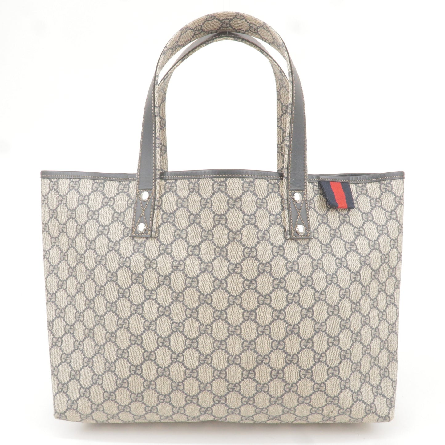 GUCCI Sherry GG Supreme Leather Tote Bag Navy Beige 211134