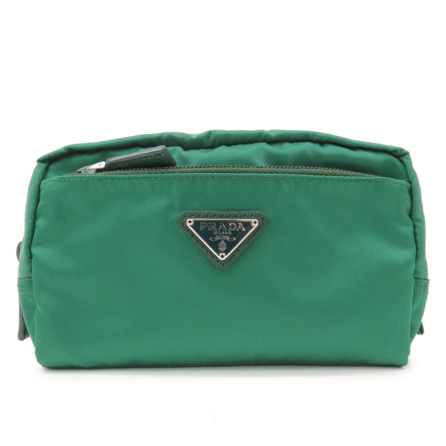 PRADA Logo Nylon Leather Cosmetic Pouch Green 1N1393