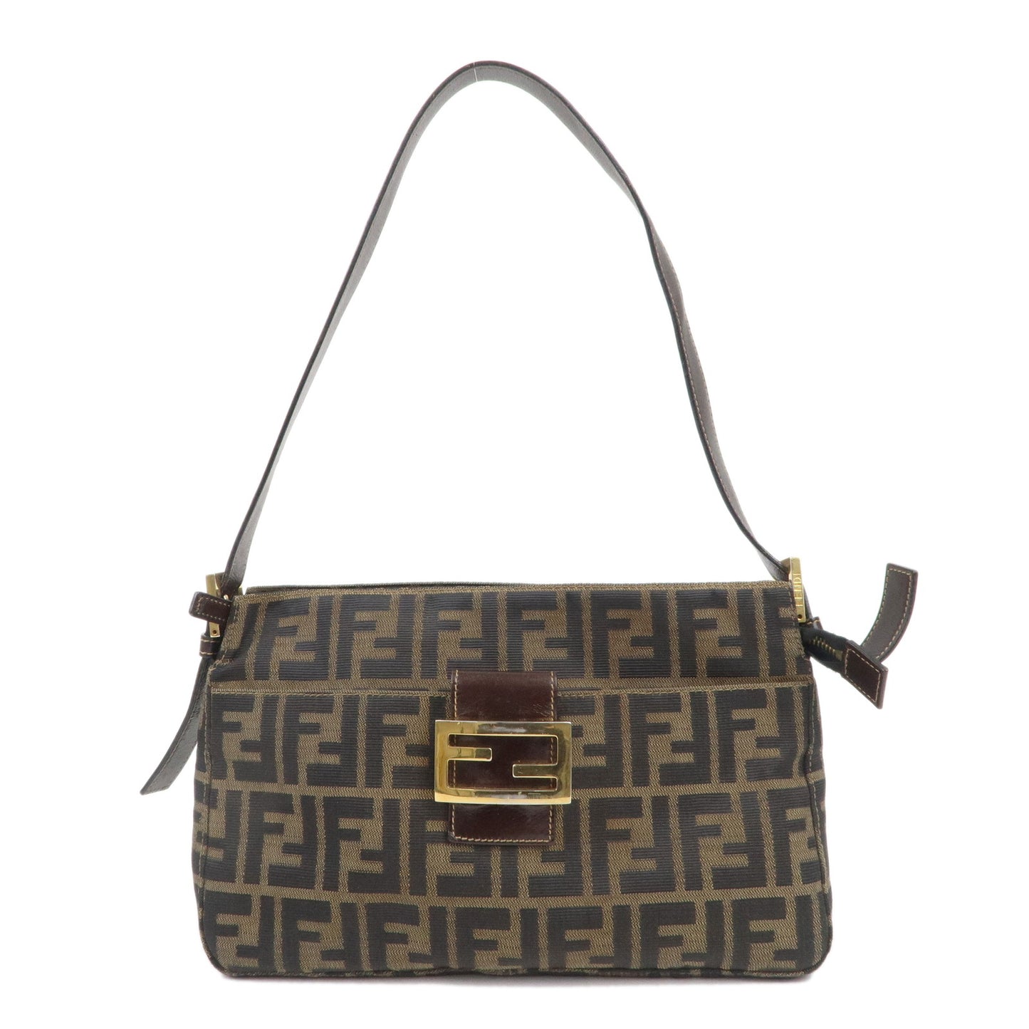 FENDI-Zucca-Canvas-Leather-Shoulder-Bag-Brown-Black-26566