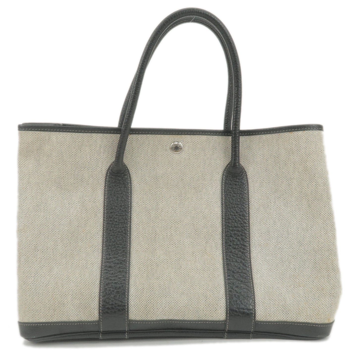 HERMES-Canvas-Leather-Garden-Party-PM-Tote-Bag-Ecru-Gray