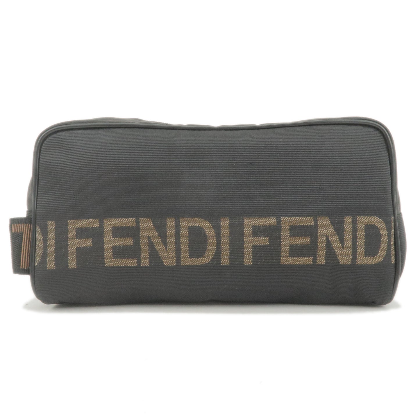 Fendi-Logo-Canvas-Leather-Second-Pouch-Black-Beige