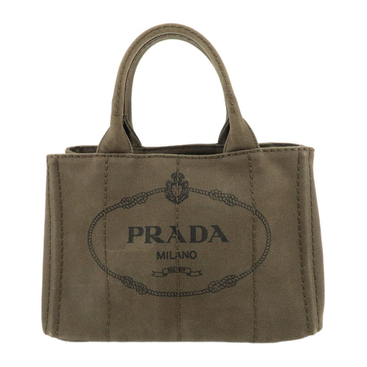 PRADA-Logo-Canapa-Mini-Canvas-2Way-Bag-Hand-Bag-Khaki-B2439G