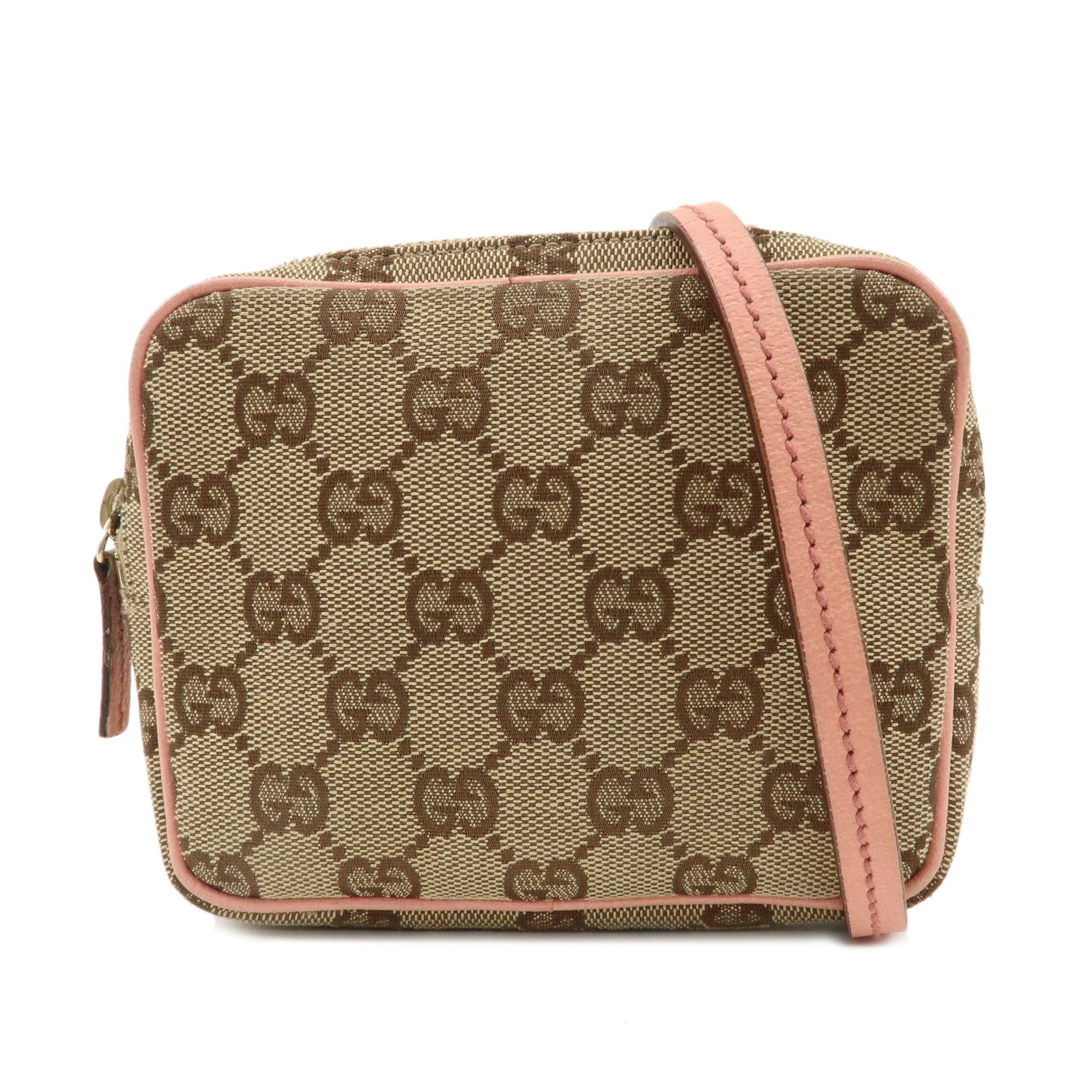 GUCCI GG Canvas Leather Small Shoulder Bag Beige Pink 120975