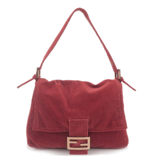 FENDI-Corduroy-Mamma-Baguette-Shoulder-Bag-Red-8BR001