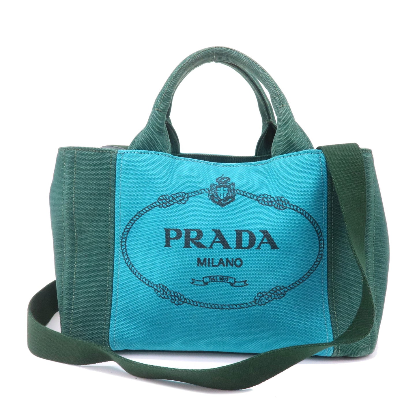 PRADA Canapa Mini Canvas 2Way Bag Hand Bag Turquoise Green BN2439