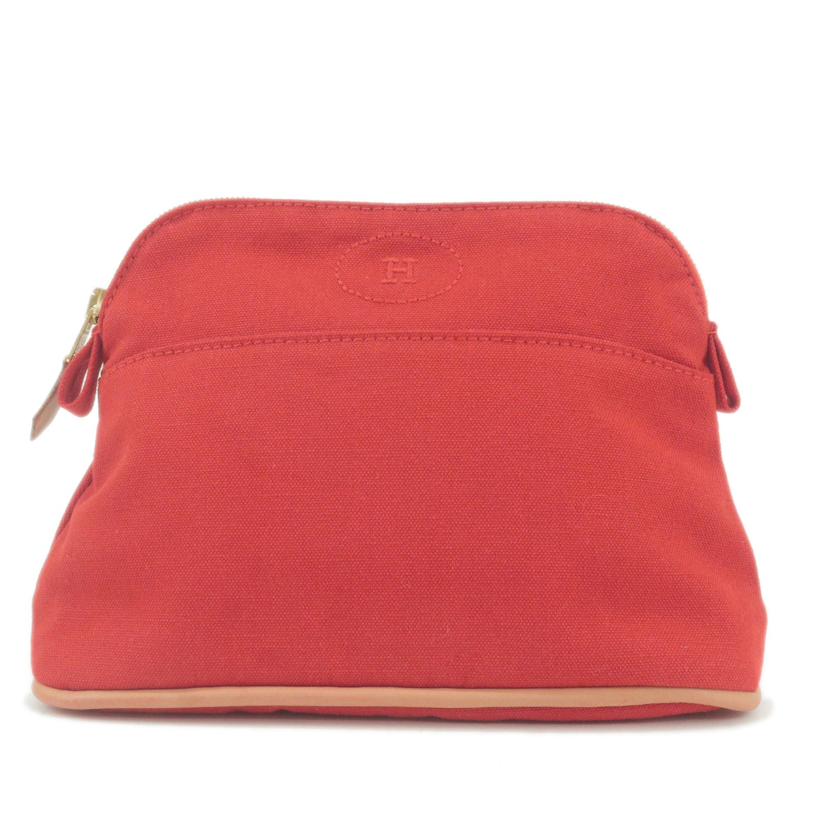 HERMES-Canvas-Leather-Bolide-Pouch-PM-Cosmetics-Pouch-Red