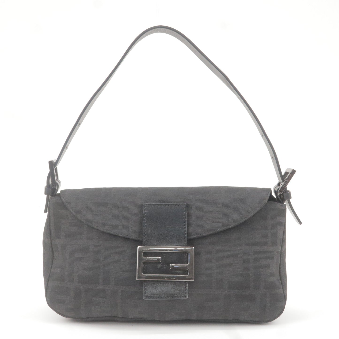 FENDI Zucca Canvas Leather Mamma Baguette Hand Bag Black 8BR003