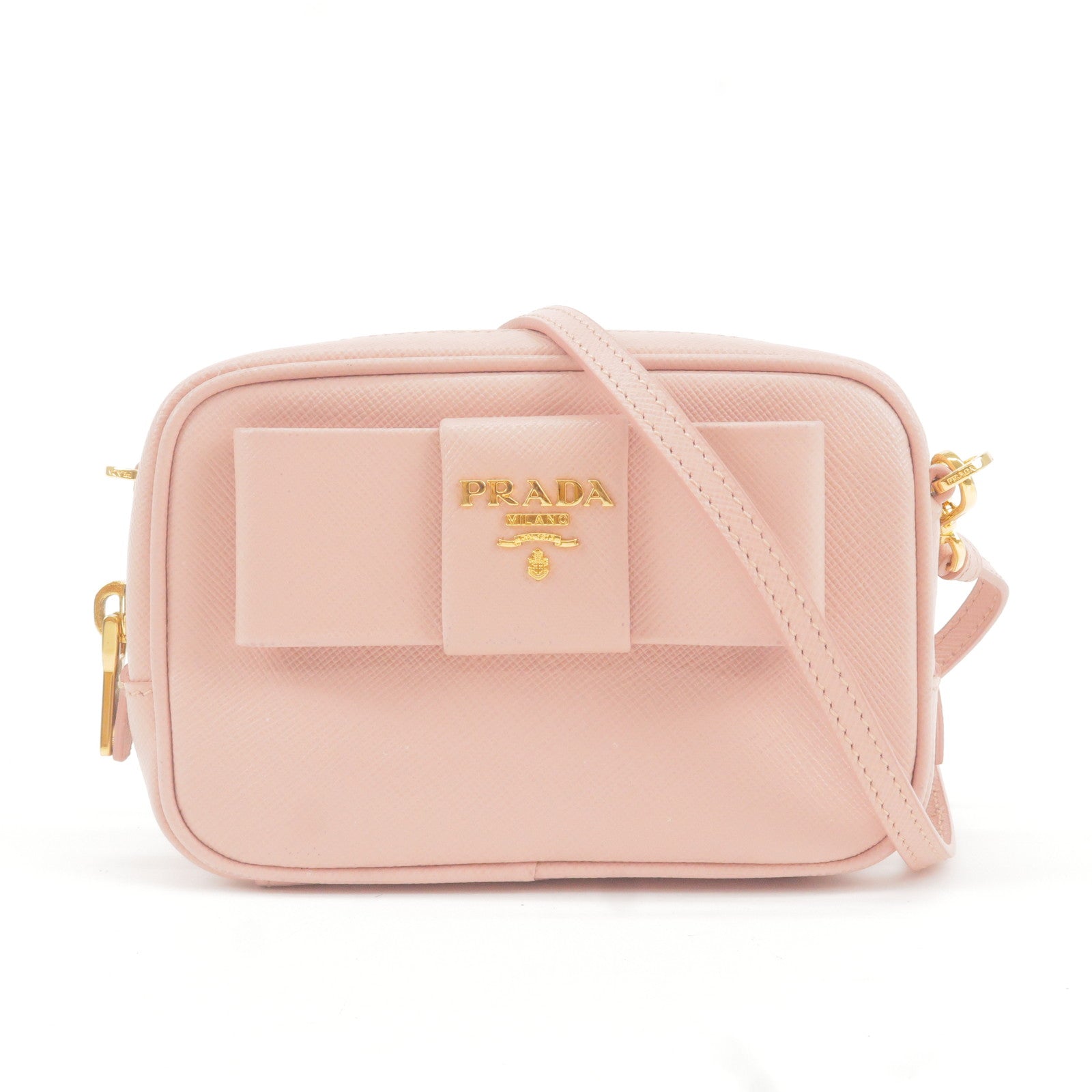 Prada Pink Saffiano Leather Small Embellished Panier Bag