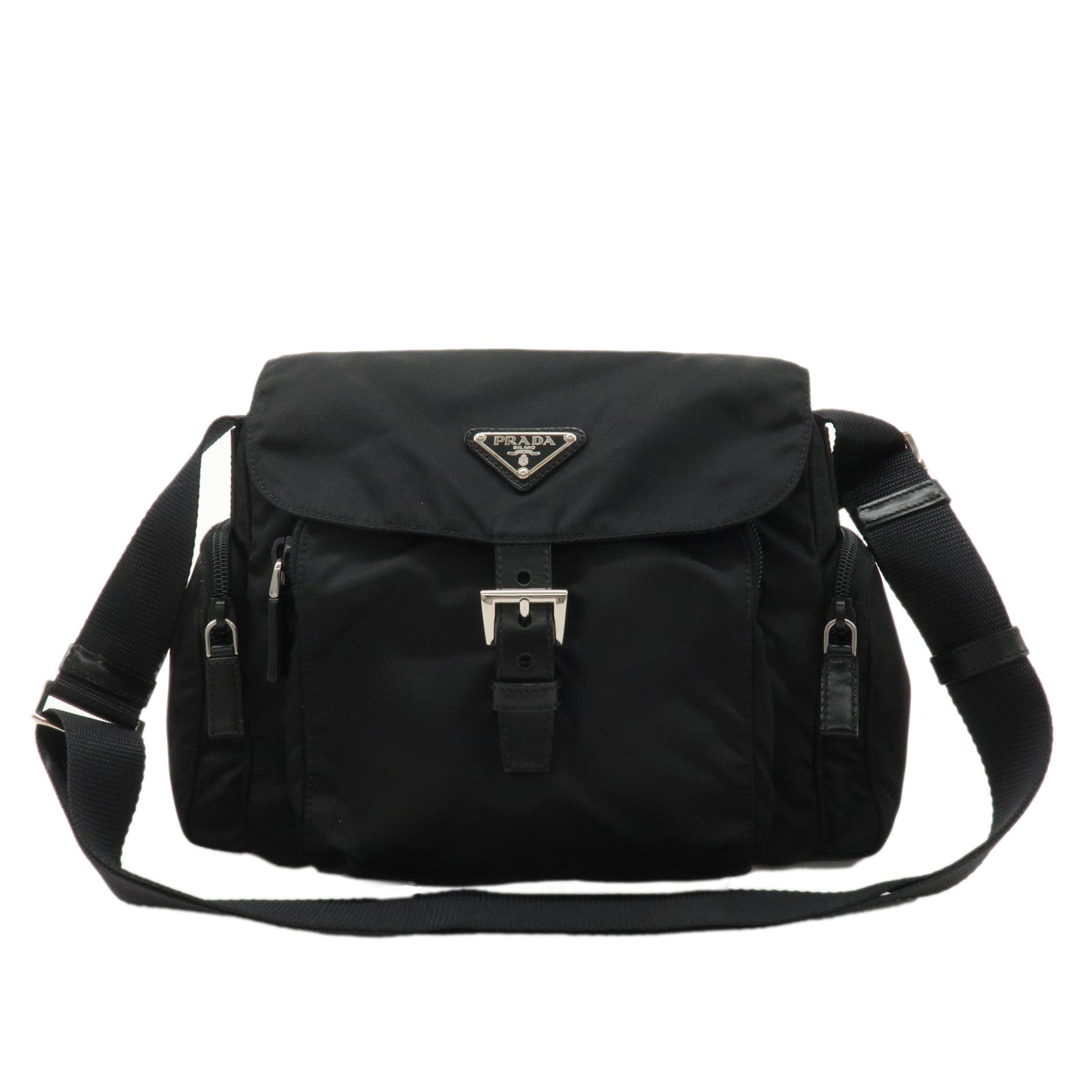 PRADA-Logo-Nylon-Leather-Shoulder-Bag-Crossbody-Bag-Black-BT0501