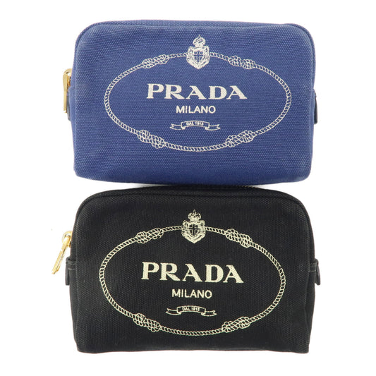 PRADA-Set-of-2-Logo-Canvas-Leather-Canapa-Pouch-Black-Blue-1NA021