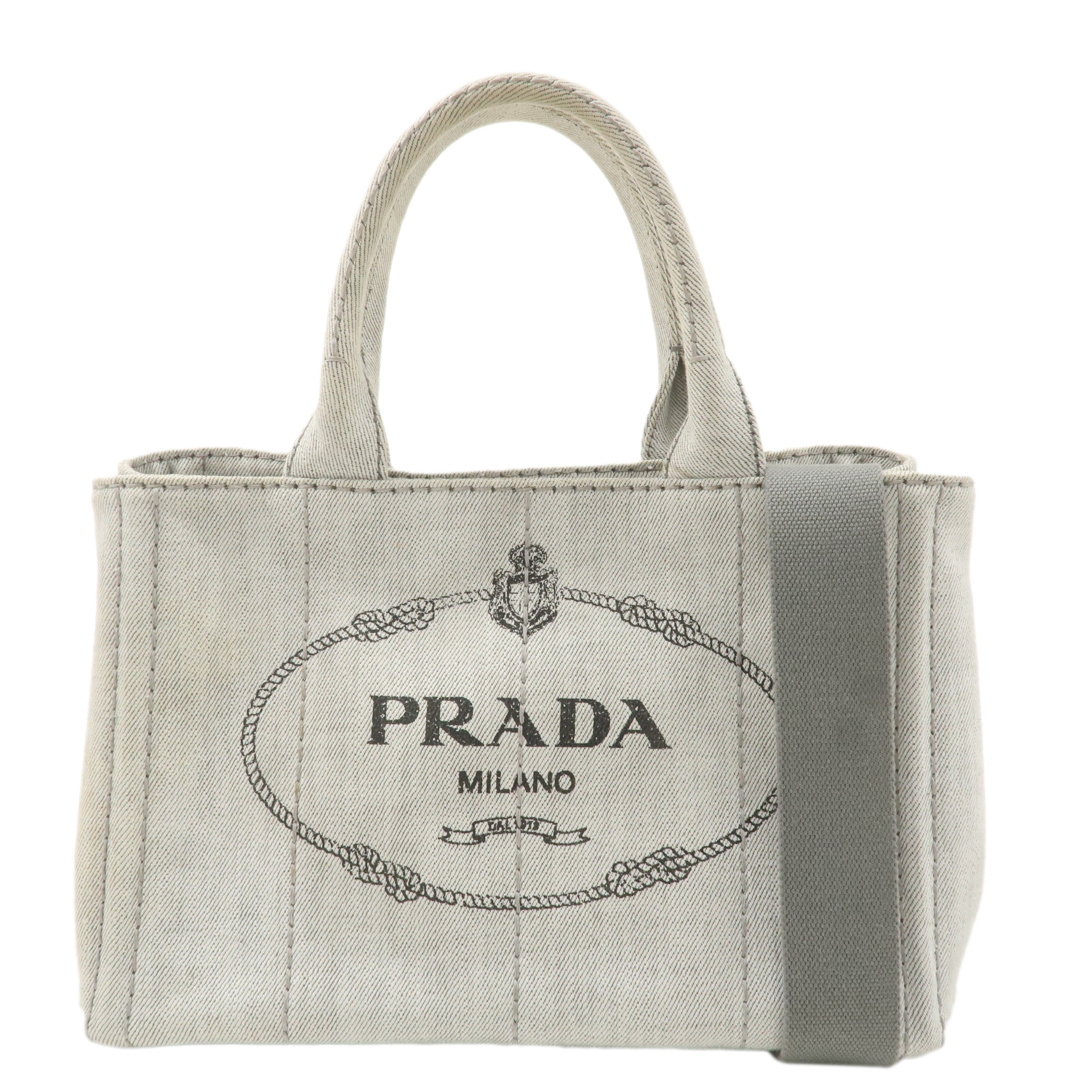 PRADA Canapa Mini Canvas 2Way Bag Hand Bag Gray 1BG439