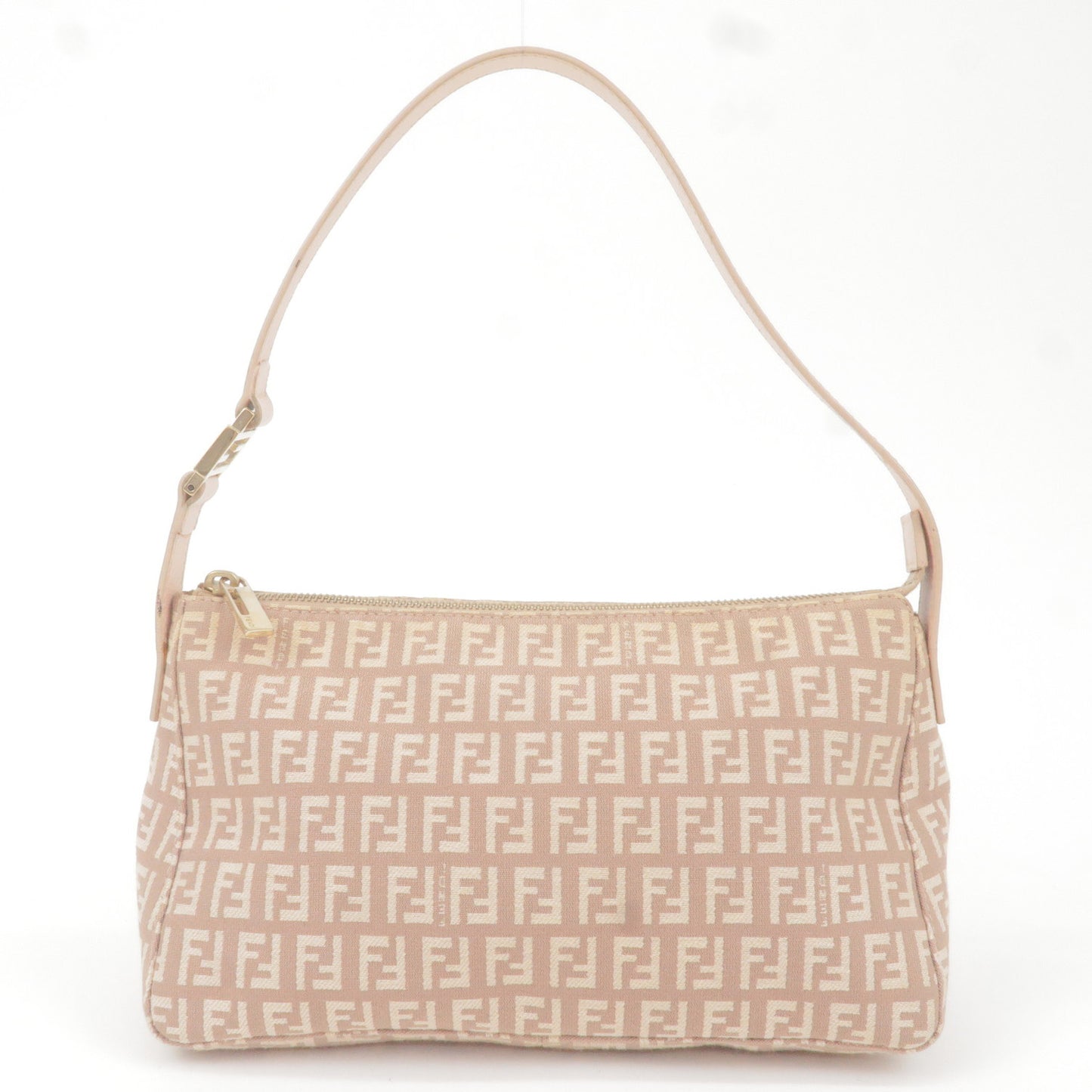 FENDI Zucchino Canvas Leather Shoulder Bag Pink Beige 8BR444