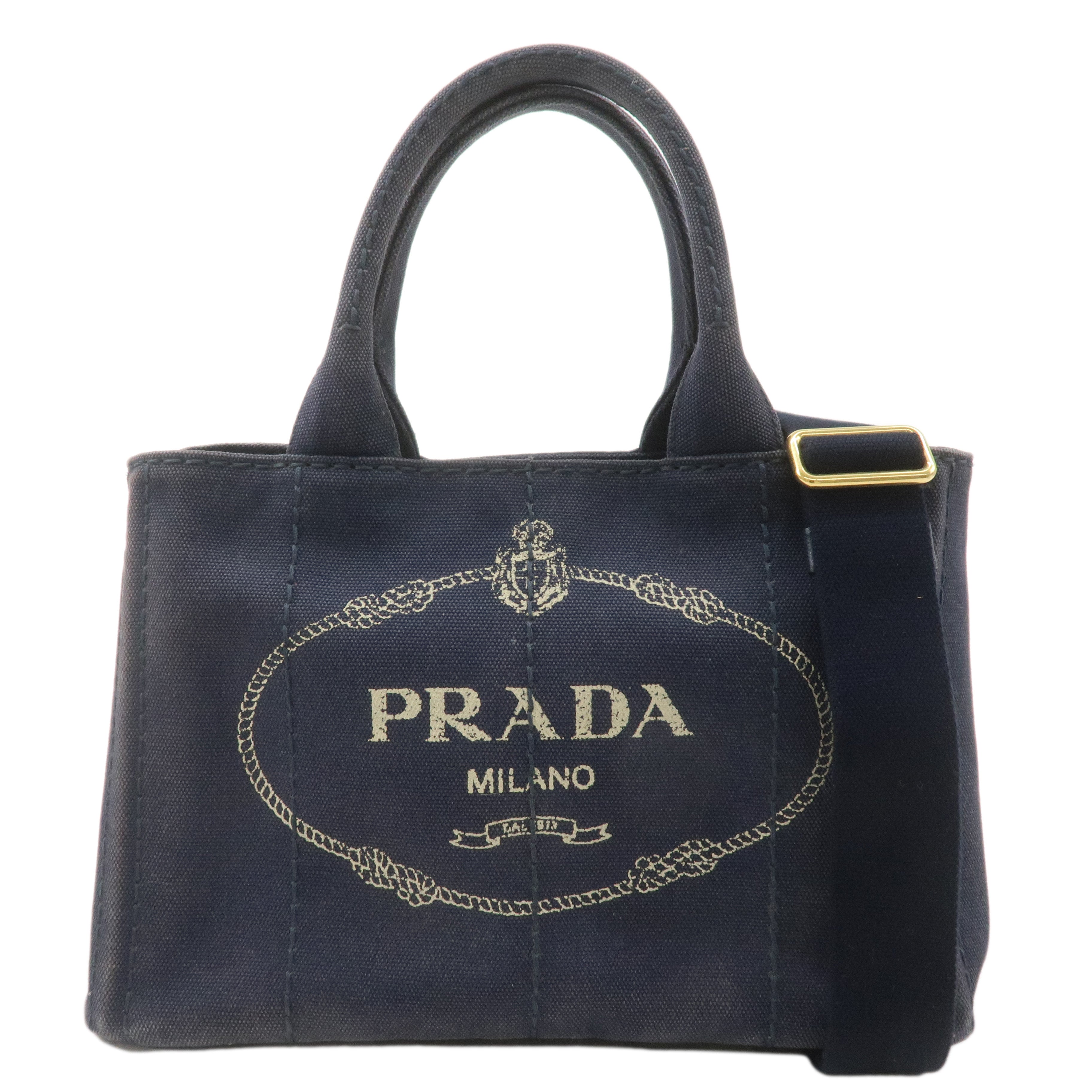 PRADA Canapa Mini Canvas 2Way Bag Hand Bag Navy 1BG439