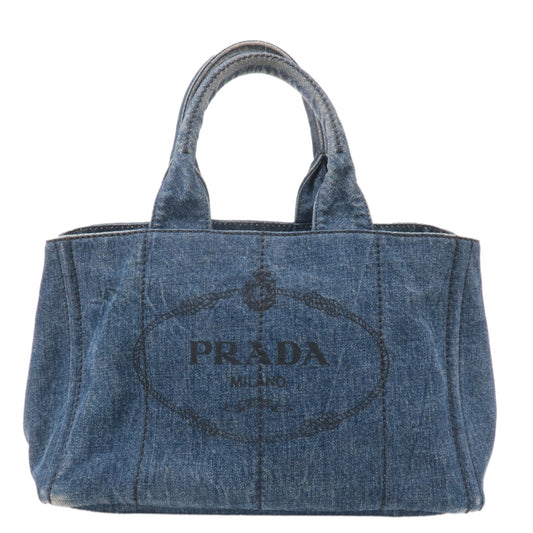 PRADA-Logo-Canapa-Denim-Hand-Bag-Tote-Bag-Navy-B1877B