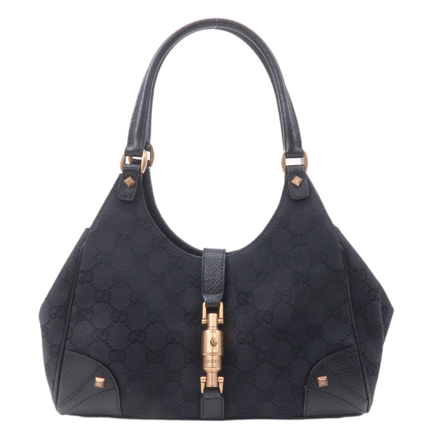 GUCCI-New-Jackie-GG-Canvas-Leather-Shoulder-Bag-Black-124409