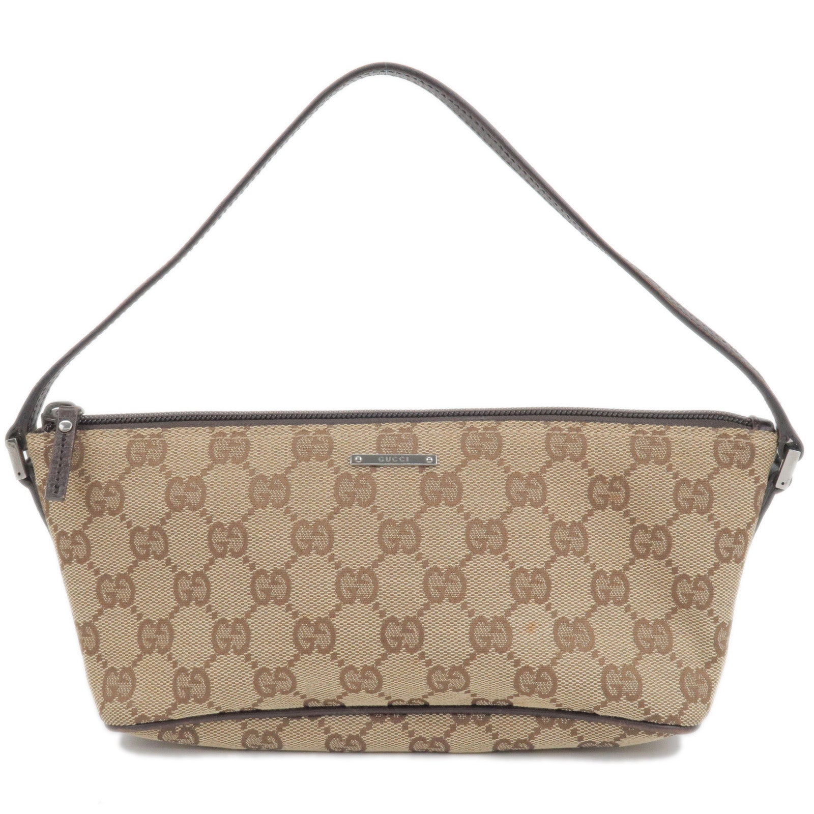 GUCCI-GG-Canvas-Leather-Boat-Bag-Hand-Bag-Beige-Brown-07198-