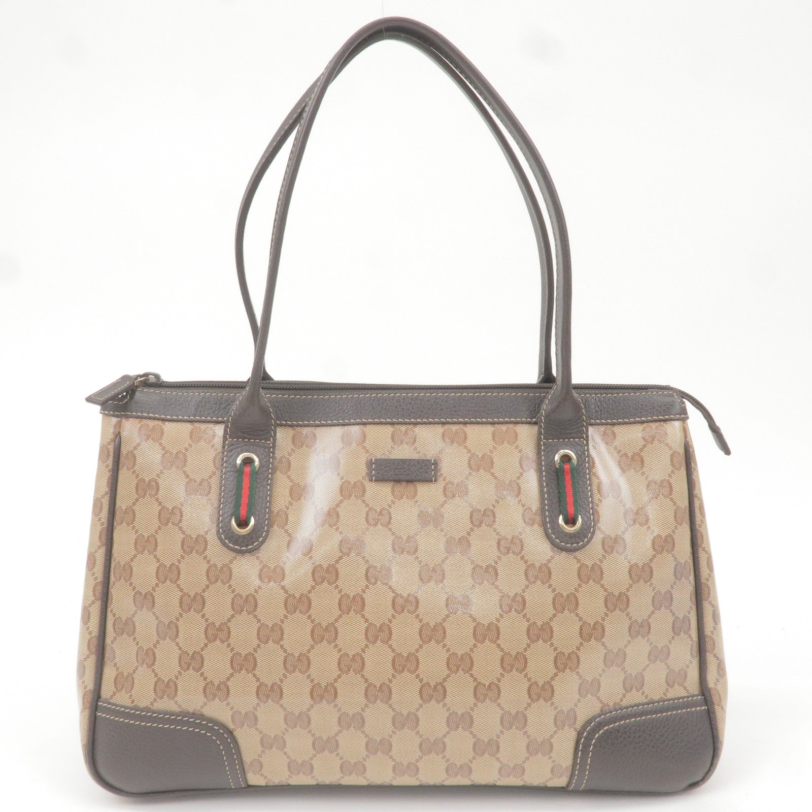 GUCCI GG Crystal Sherry Line PVC Leather Tote Bag Beige 293599