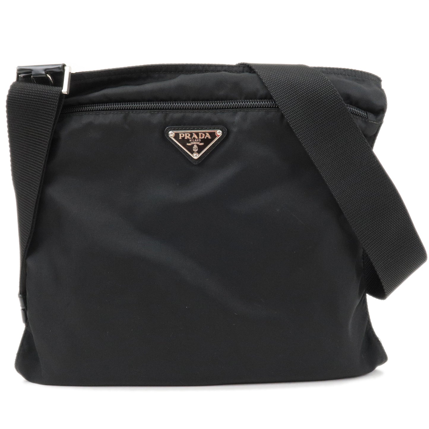 PRADA-Logo-Nylon-Leather-Shoulder-Bag-Crossbody-Bag-Black-BT175Z