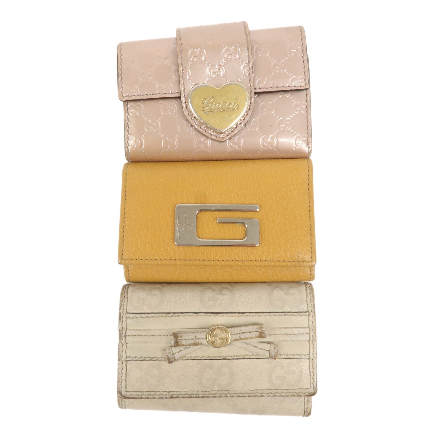 Gucci Set of 3 Canvas Leather Key Case 6 Rings Ivory Pink Brown