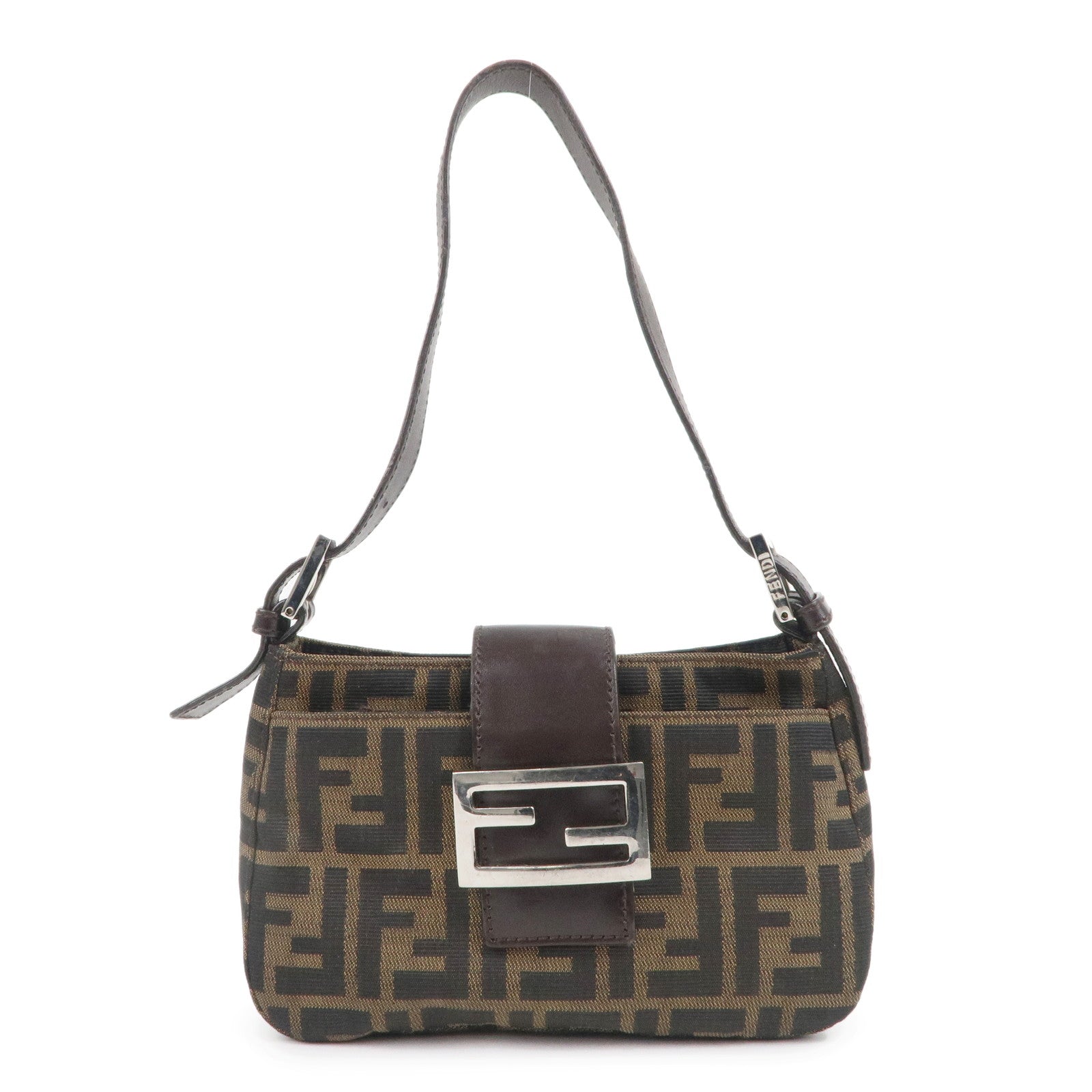 FENDI-Zucca-Canvas-Leather-Shoulder-Bag-Brown-Black-26723