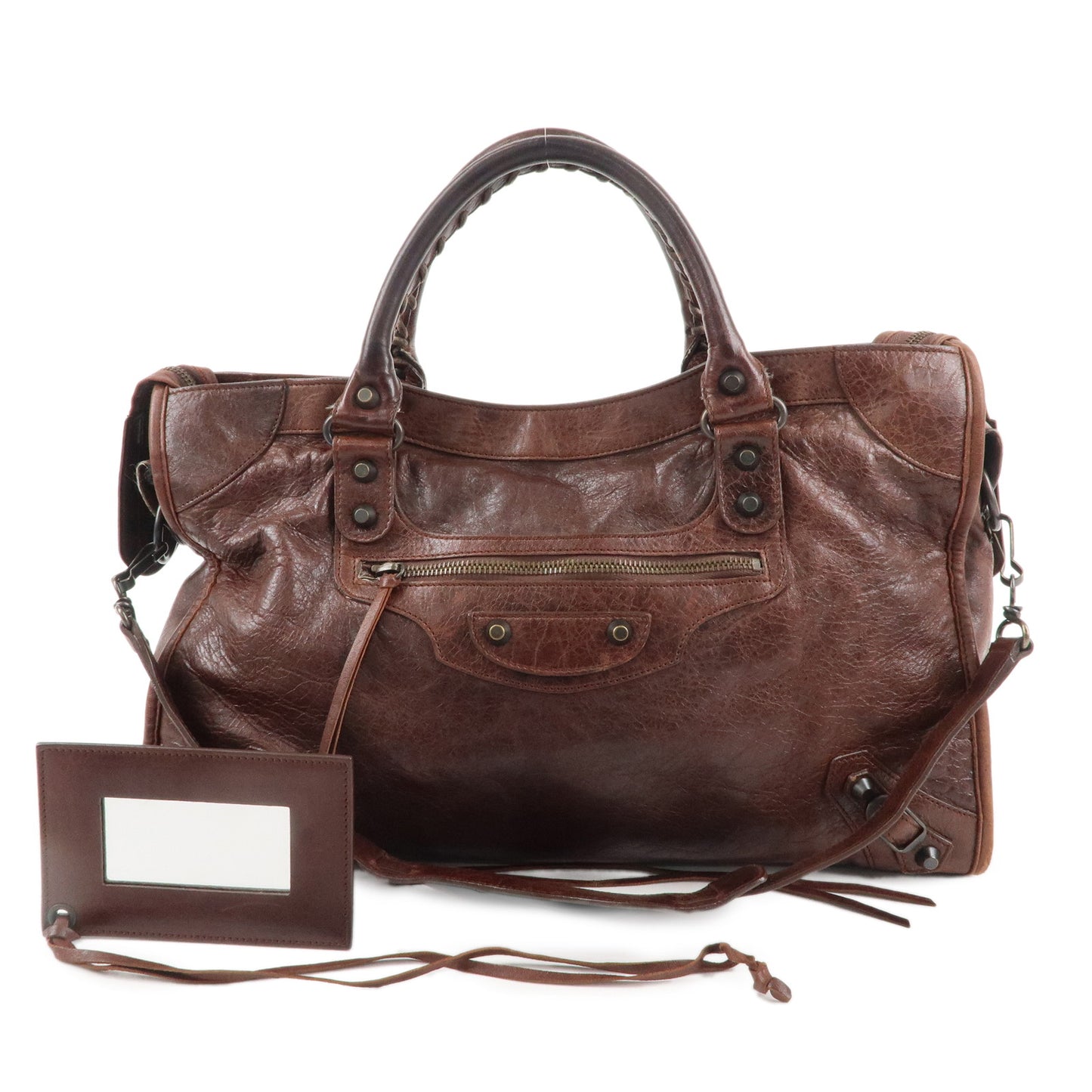 115748 – Studded Bow Cut Leather Shoulder Bag - Jumbo Timeless 