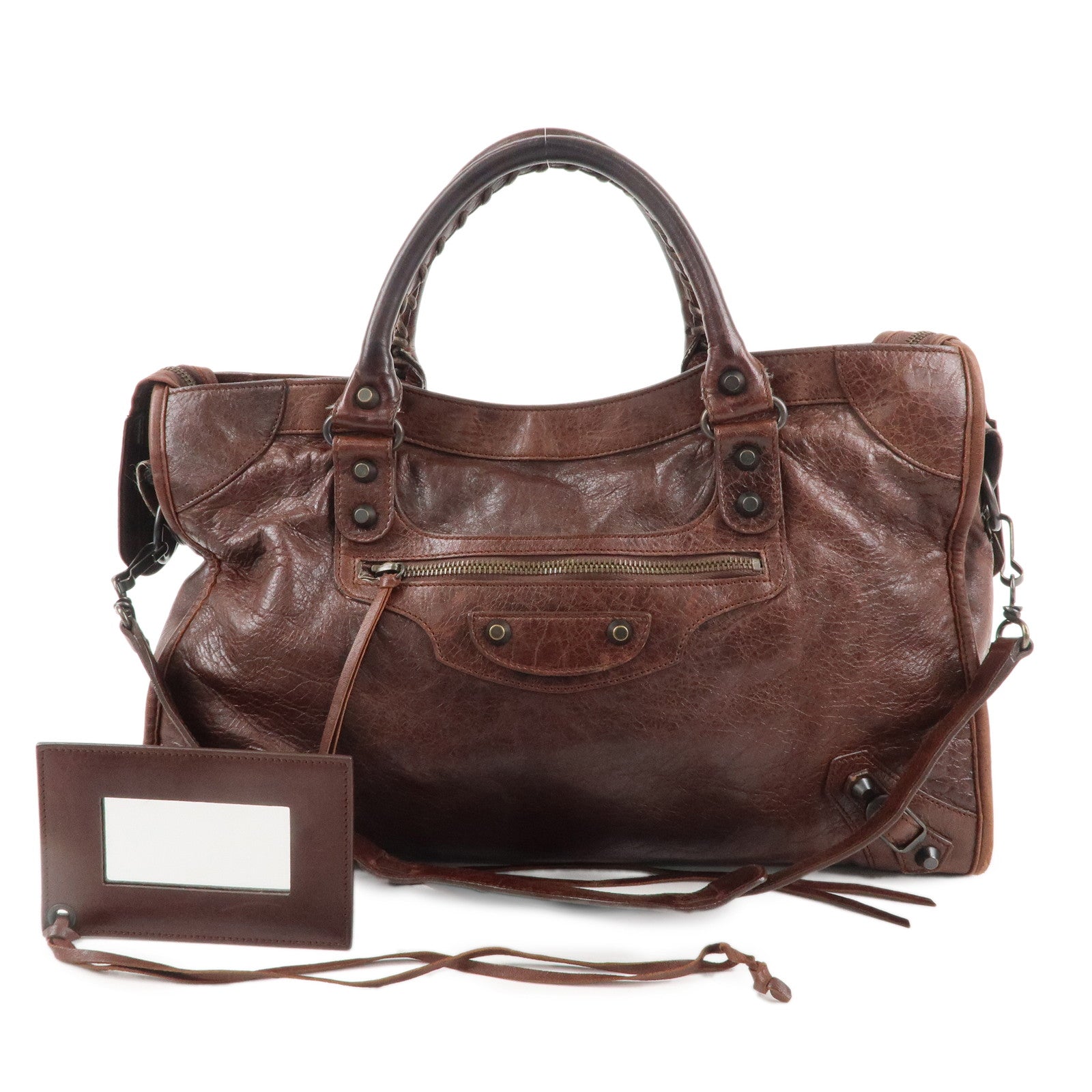 BALENCIAGA-The-City-Leather-2Way-Hand-Bag-Brown-115748