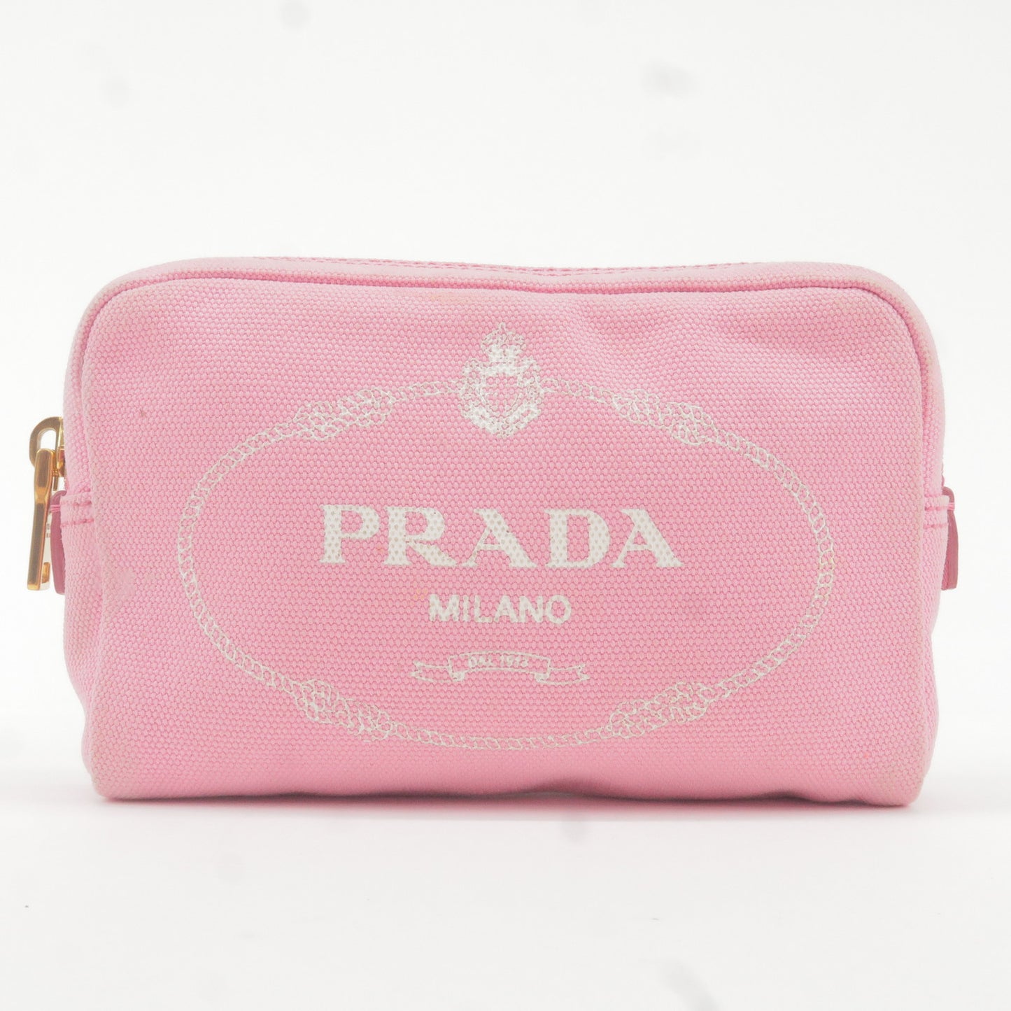PRADA Logo Canvas Leather Canapa Pouch Pink 1NA021