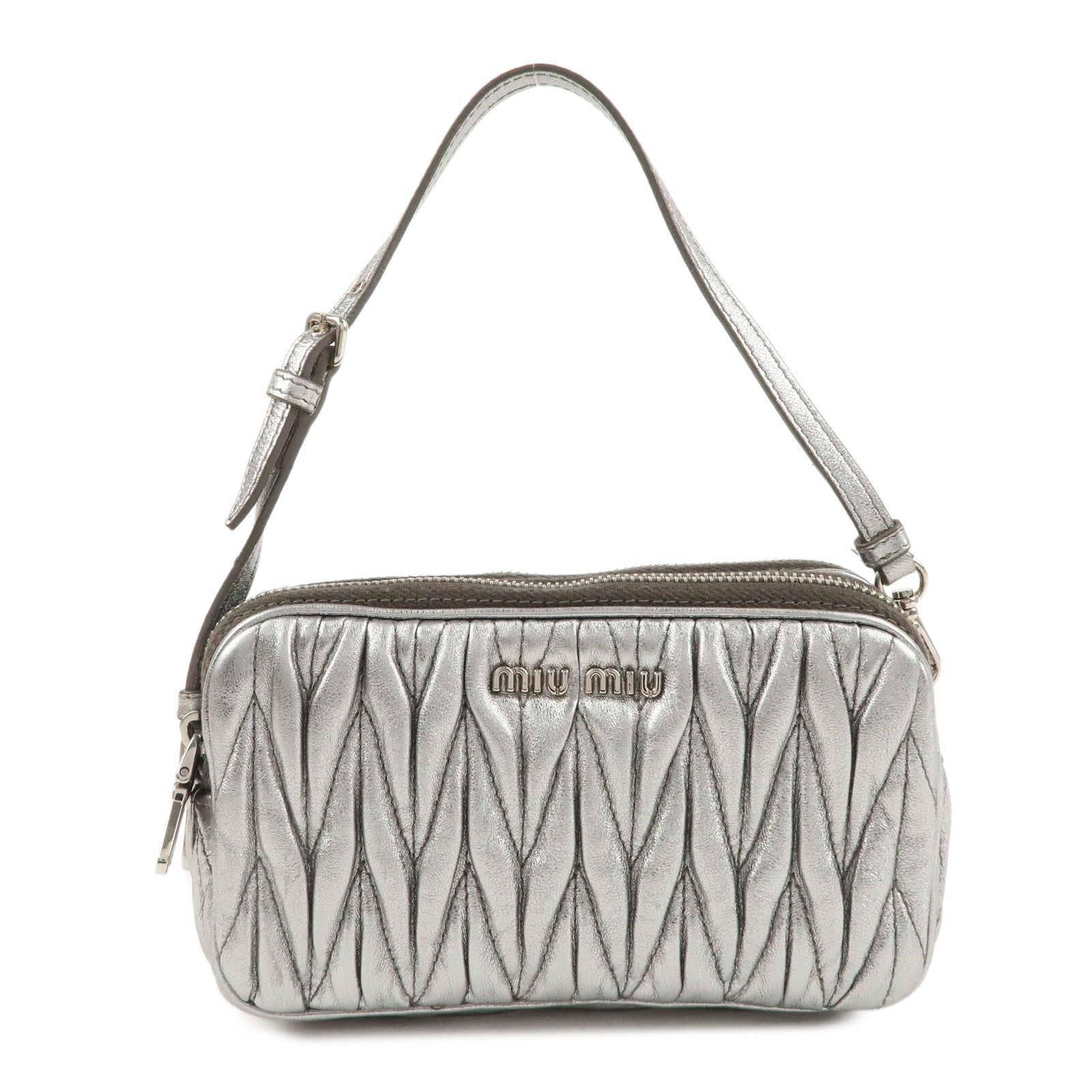 Miu-Miu-Matelasse-Leather-Mini-Bag-Accessory-Small-Pouch-Silver