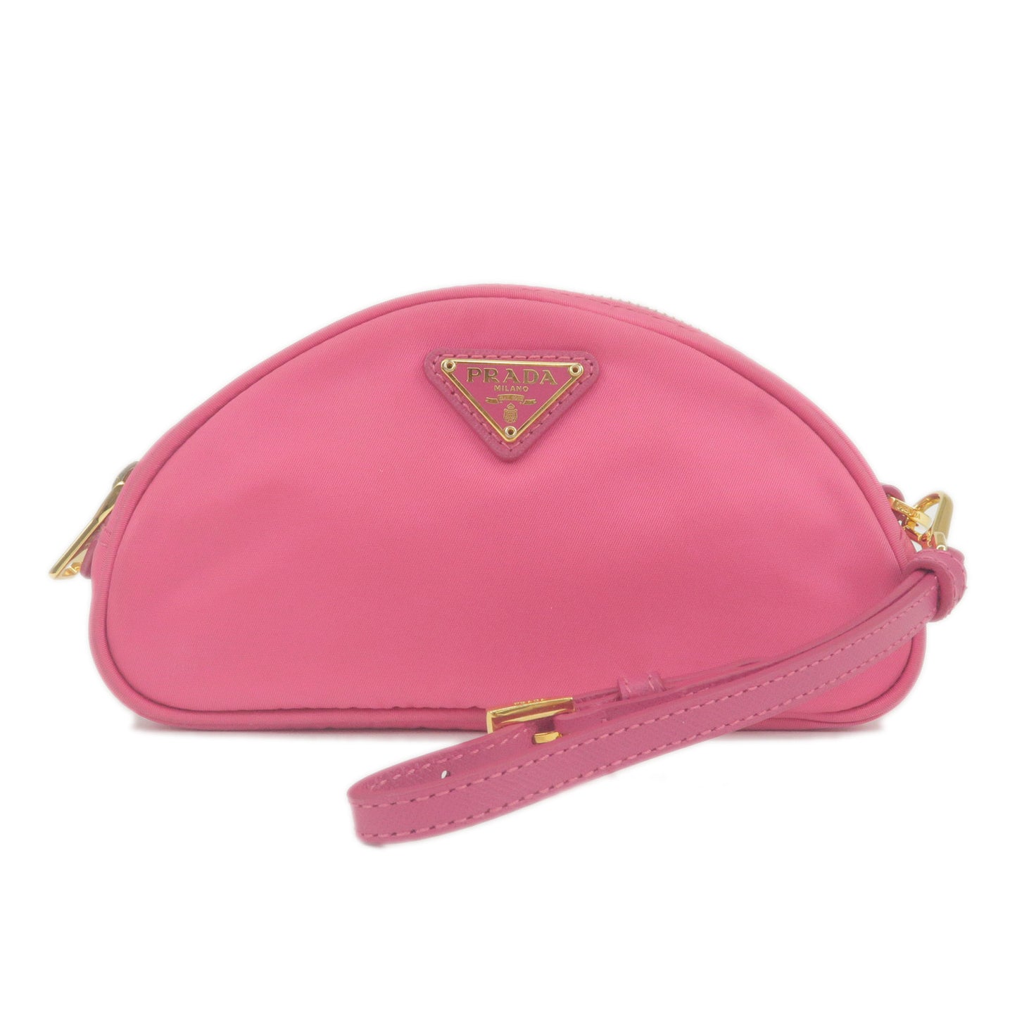 PRADA-Logo-Nylon-Leather-Pouch-Cosmetic-Pouch-Pink-1N1867