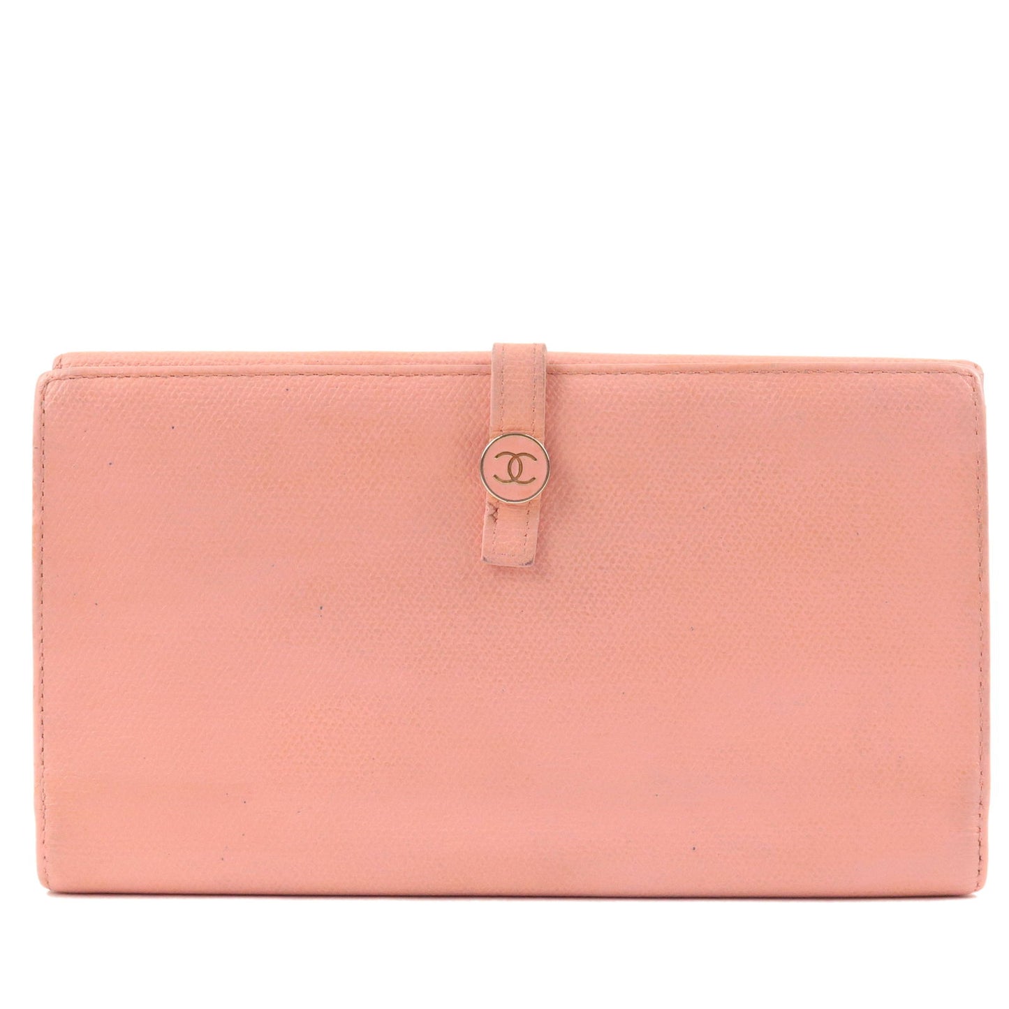 CHANEL-Coco-Button-Caviar-Skin-Double-Hook-Long-Wallet-Pink-A20905