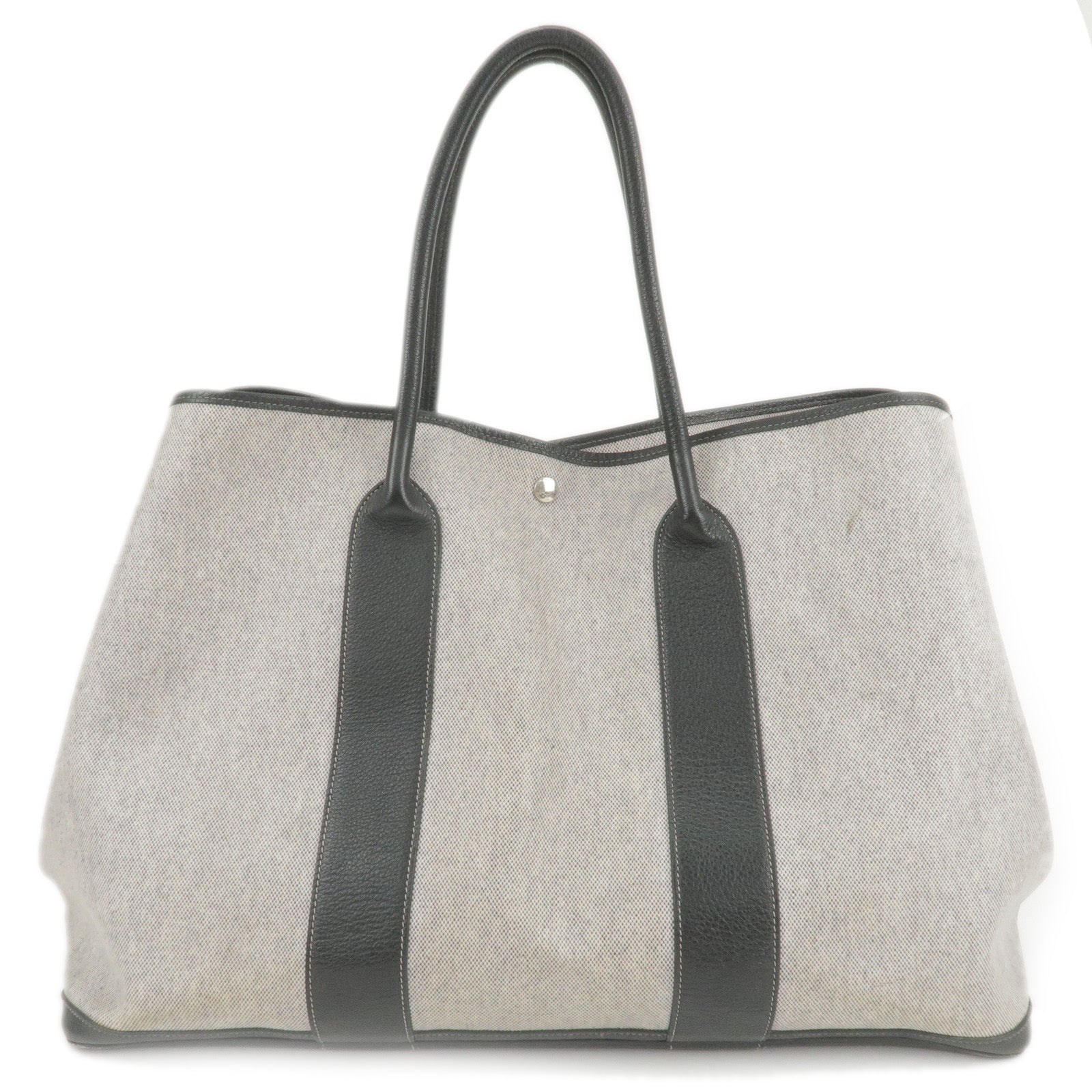 HERMES-Toile-Ash-Leather-Garden-Party-GM-Tote-Bag-Gray-Black