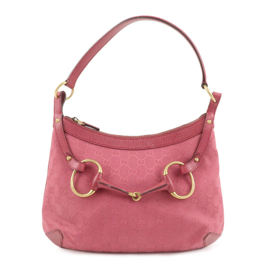 GUCCI-Horsebit-GG-Canvas-Leather-Shoulder-Bag-Pink-114890
