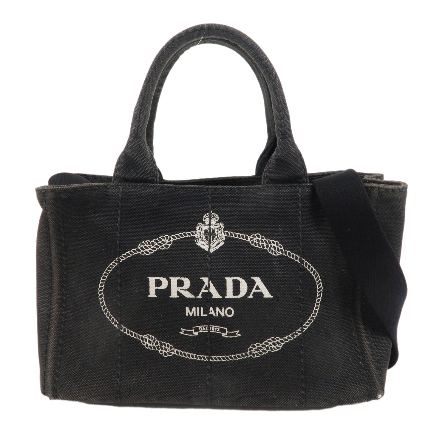 PRADA Logo Canapa Mini Canvas 2Way Shoulder Bag Black 1BG439