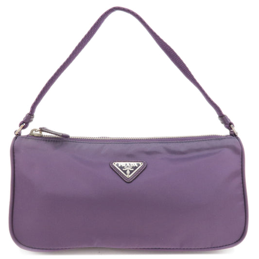 PRADA-Logo-Nylon-Hand-Bag-Purse-Cosmetic-Pouch-Purple-MV633