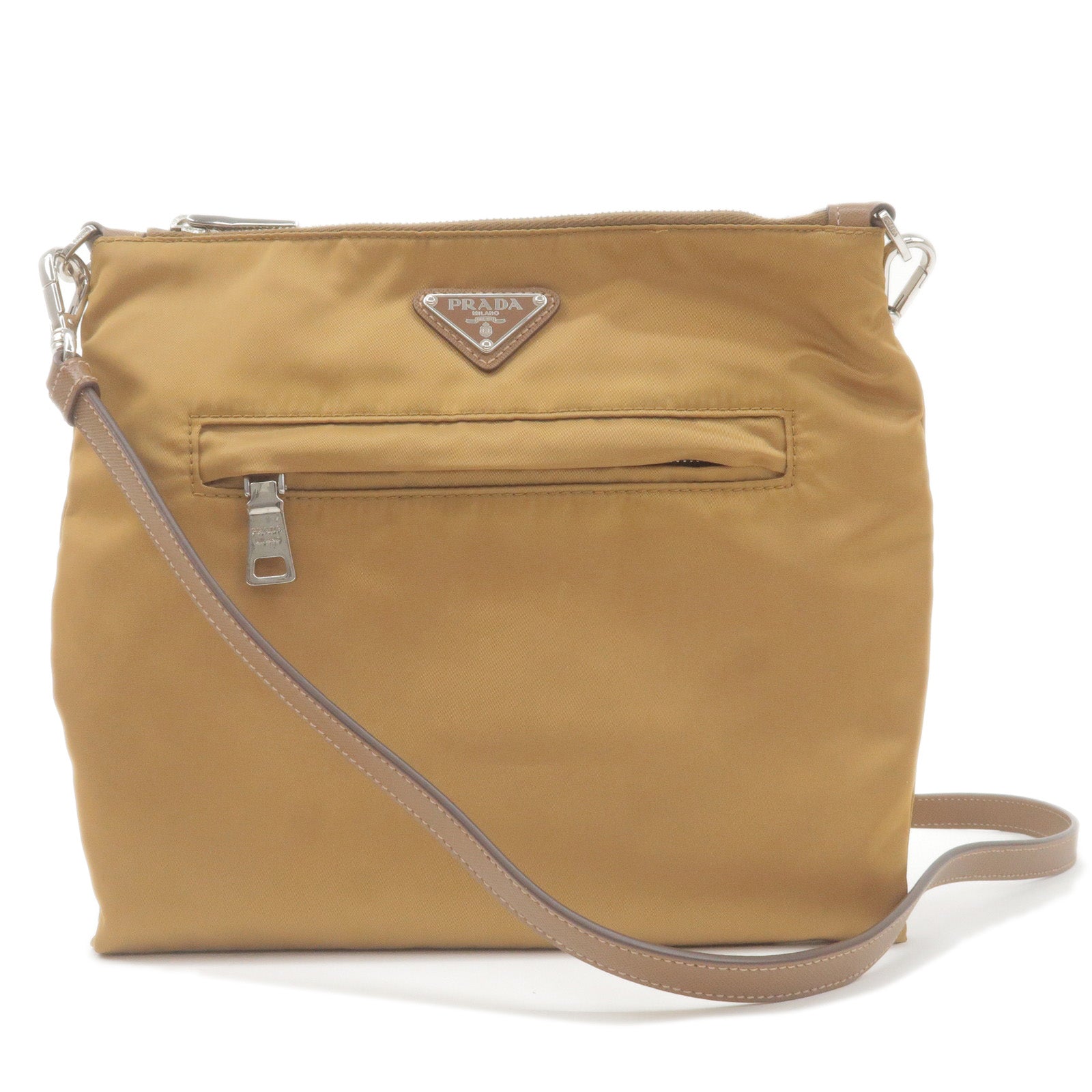 PRADA-Logo-Nylon-Leather-Shoulder-Bag-Crossbody-Bag-Brown