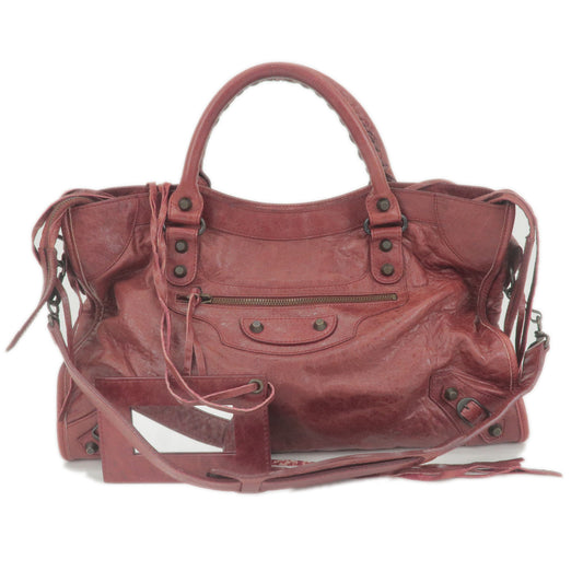 BALENCIAGA-Leather-The-City-2Way-Bag-Hand-Bag-Red-115748