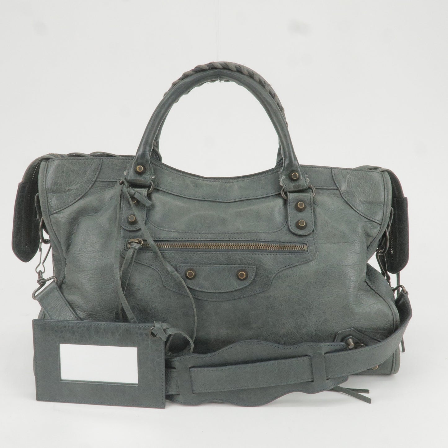 Balenciaga The City Leather 2way handbag Green 115748 With mirror