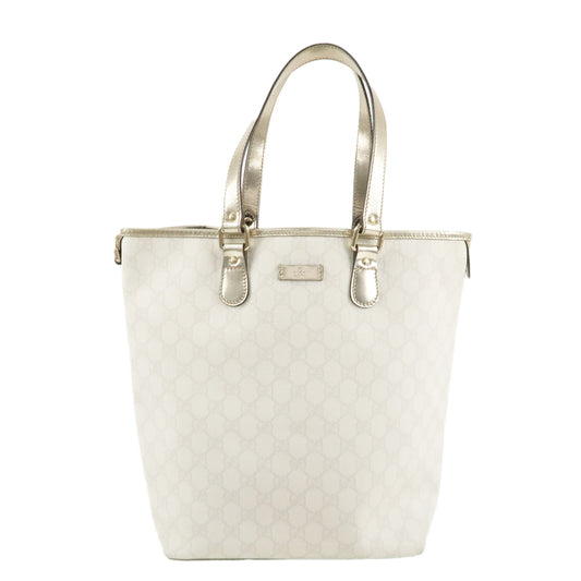 GUCCI-GG-Supreme-Leather-Tote-Bag-Hand-Bag-Ivory-Silver-189896
