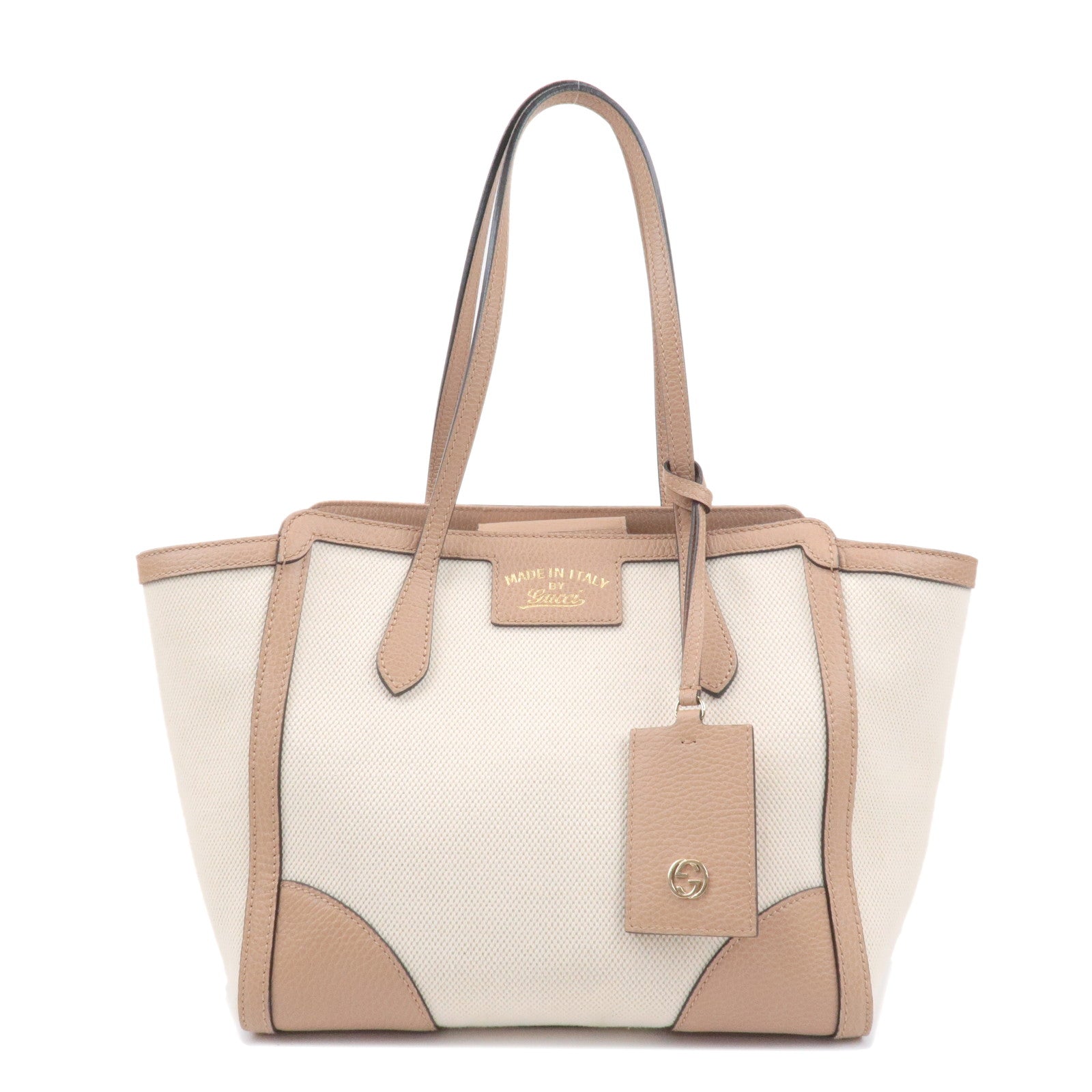 GUCCI-Swing-Canvas-Leather-Tote-bag-Hand-Bag-Beige-354408