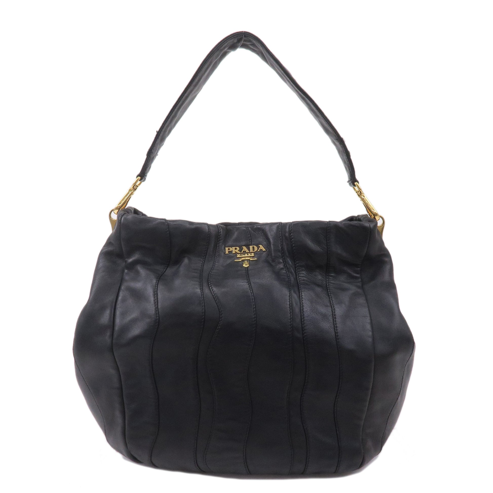 PRADA-Leather-Shoulder-Bag-Hand-Bag-Black