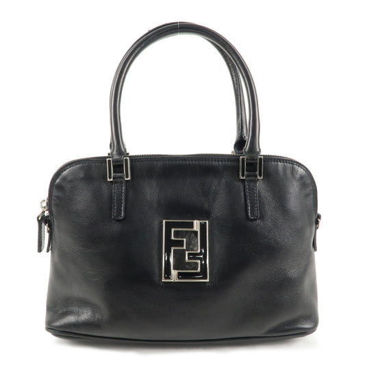 FENDI-FF-Logo-Leather-Hand-Bag-Silver-HDW-Black-15563