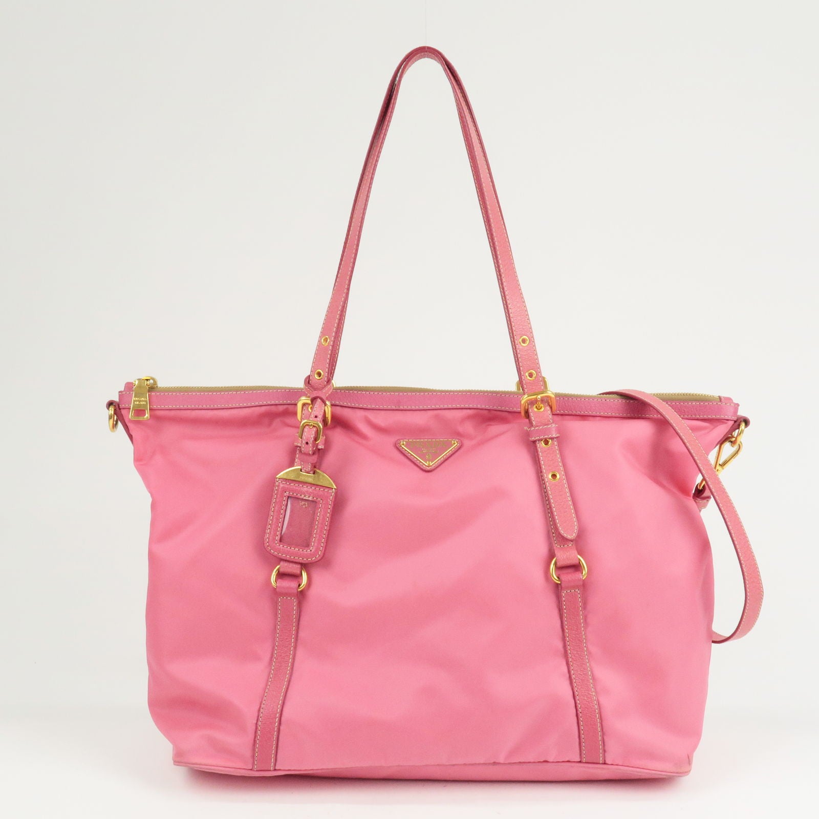 PRADA-Logo-Nylon-Leather-2Way-Bag-Tote-Bag-Hand-Bag-Pink – dct