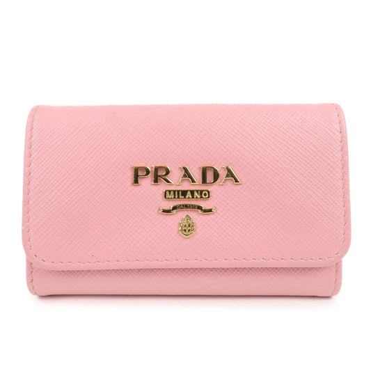 PRADA-Logo-Leather-4-Rings-Key-Case-Key-Holders-Pink-1PG004
