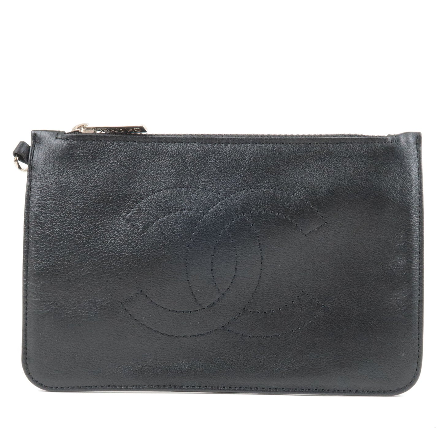 CHANEL-Coco-Mark-Leather-Cosmetic-Small-Pouch-Black