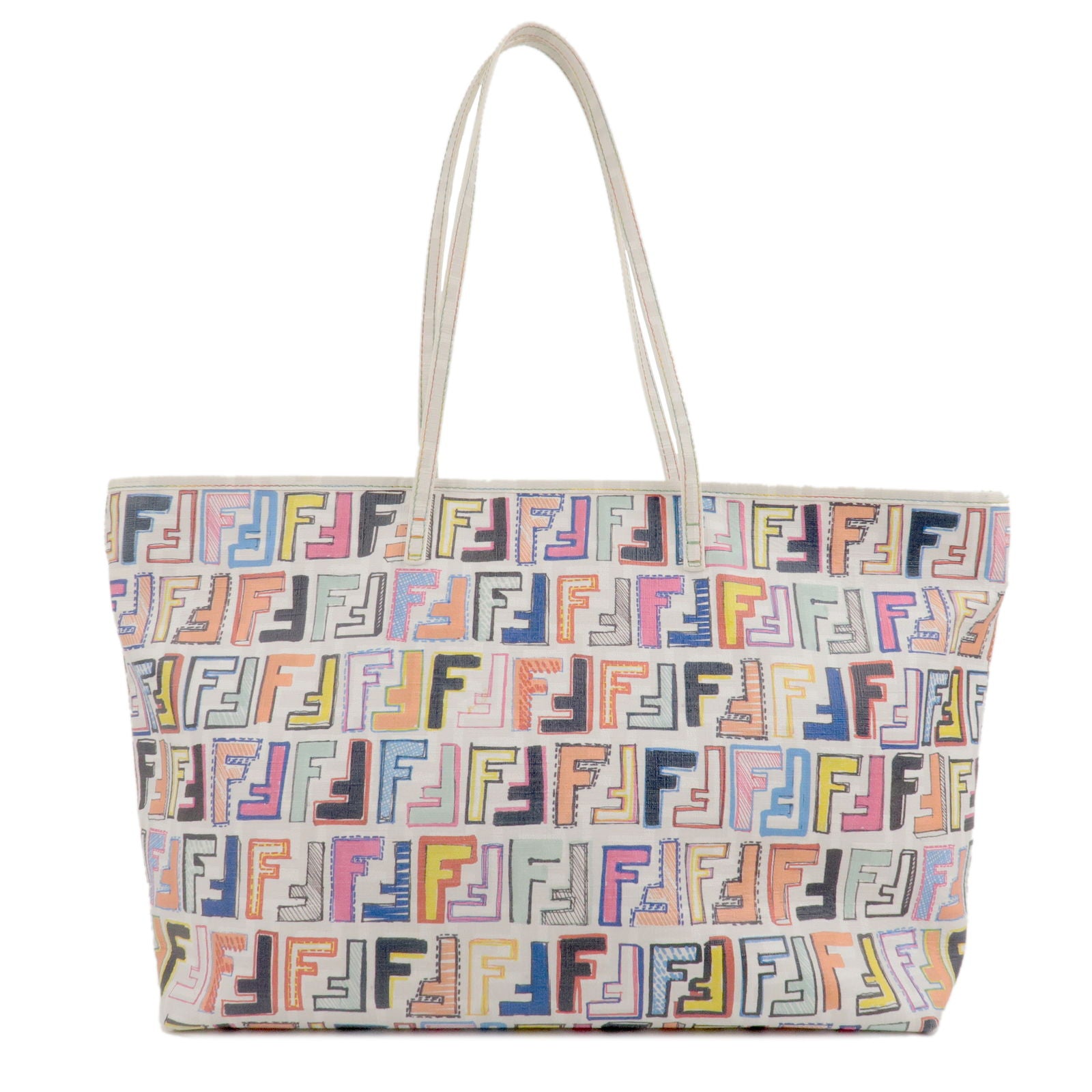 FENDI-Zucca-Logo-Print-PVC-Tote-Bag-Multi-Color-White-8BH185